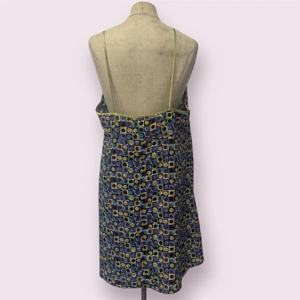 Y2K Women L‎ Babydoll Slip Dress Colorful Satin Nightgown Geometric Whimsigoth